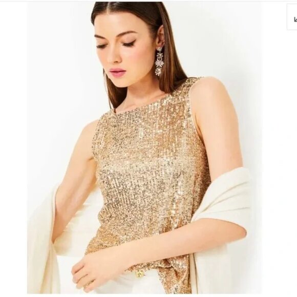 Lilly Pulitzer Tops - NWT Lilly Pulitzer Jaret Knit Top gold metallic treasure box sequin Size Small